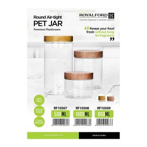 Royalford Round Air Tight Pet Jar - Plastic - Clear - 800 ML