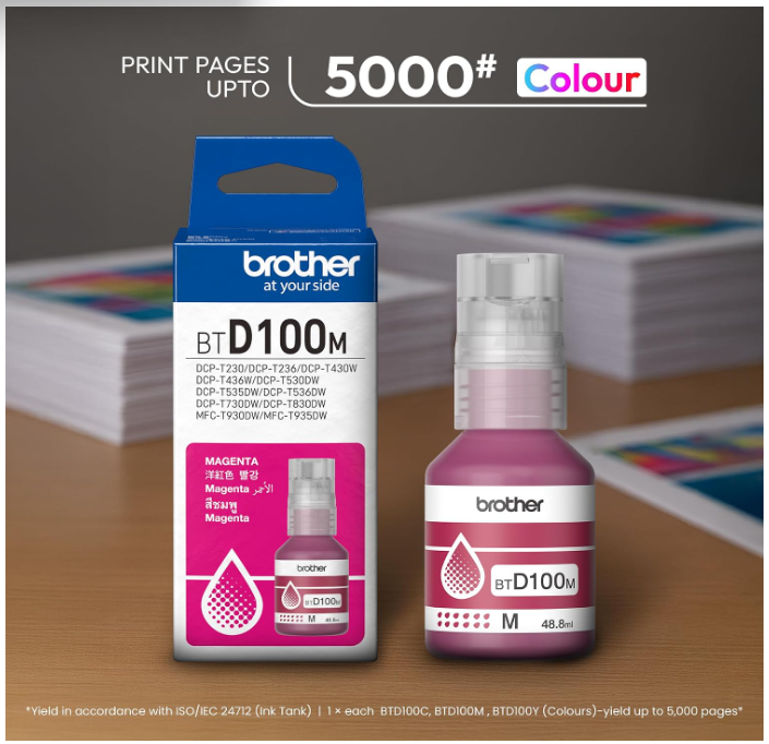 Brother Genuine BTD100M Ultra High Yield Magenta Ink Bottle, 5,000 Page