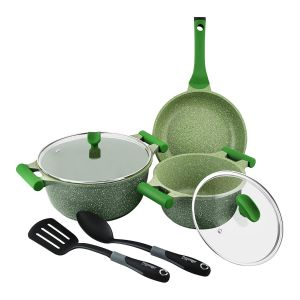 Prestige Essentials 7 pc Cookware set Granite Non Stick - Granite - Green