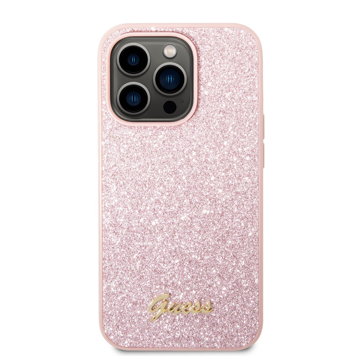 Guess PC/TPU Glitter Script Hard Case for iPhone 14 Pro (6.1") - Pink