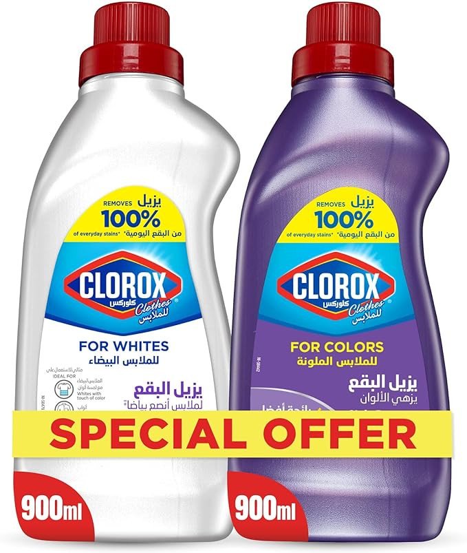 Clorox Clothes Liquid Stain Remover & Color Booster, Dual Pack 900ml, Clorox Clothes for Whites and Clorox Clothes for Colors