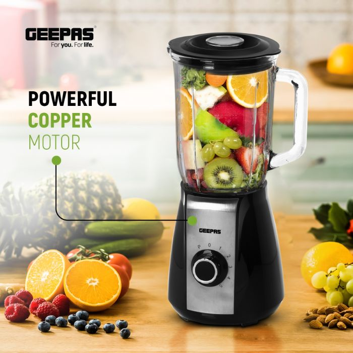GSB44022UK 600W Glass Jug Food Blender Smoothie Maker | Stainless Steel Cutting Blades, 5 Speed Control With Pulse & 1.5L Glass Jar | Powerful Copper Motor Jug Blender & Ice Crusher