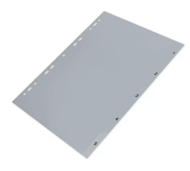 Pack of 50 Pieces PP Index Divider (1-5) English, Size A4 Grey