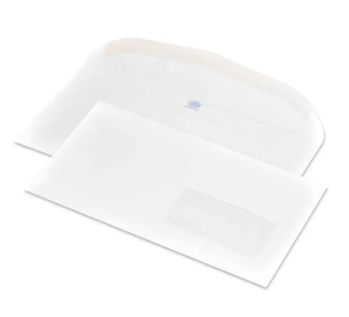 50-piece FIS White Envelopes, 100 GSM, 114 X 232mm, Glued, Right Side Window