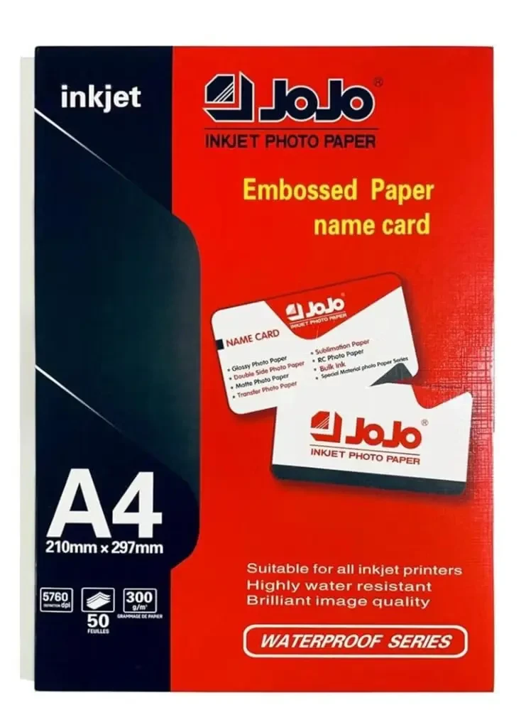 Jojo Waterproof Embossed Card Paper Inkjet Photo Paper A4 Size-50 Sheets A4 Size 300Gsm