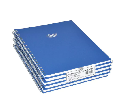 FIS Manuscript Books 8 mm Single Ruled With Spiral, (Pack of 5 Pcs x 96 Sheets) 2 Quire, Inch Size - FSMN10X82QSB