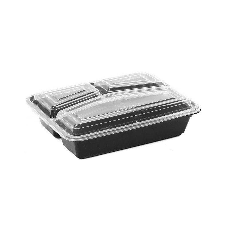 Black Base Rectangular Microwavable Compartment Container with Lids 5 Pieces