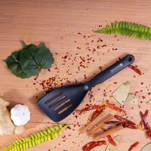 Royalford Tilted Slotted Spatula - Nylon - Black