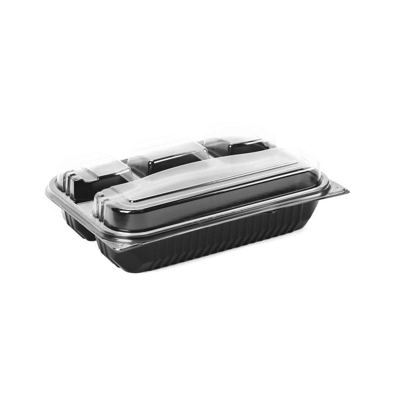 Black Base Rectangular 4-Compartment Container With Lid 5 Pieces