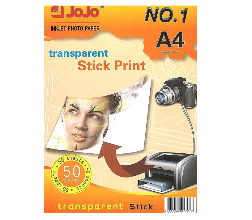 Jojo Transparent Sticker Paper, Pack of 50 Sheets