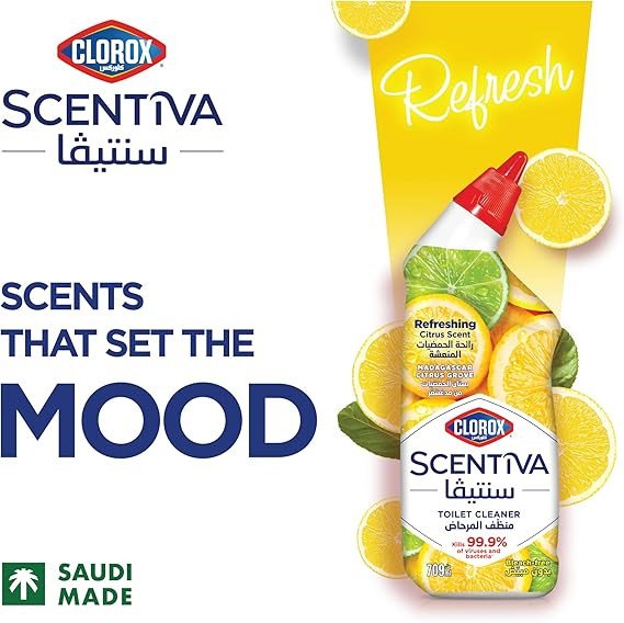 Clorox Scentiva Toilet Cleaner Dual Pack 709 ml, Madagascar Citrus Grove, Bleach Free, Kills 99.9% of Viruses and Bacteria