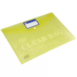 FIS Clear Bag, A4, Yellow, Pack of 12 Pieces With Name Card Pocket