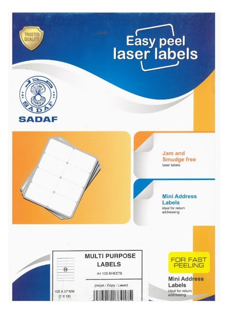 Sadaf 100-Piece A4 Size MultiPurpose Labels 105x37 mm | 16 Label Per Sheet
