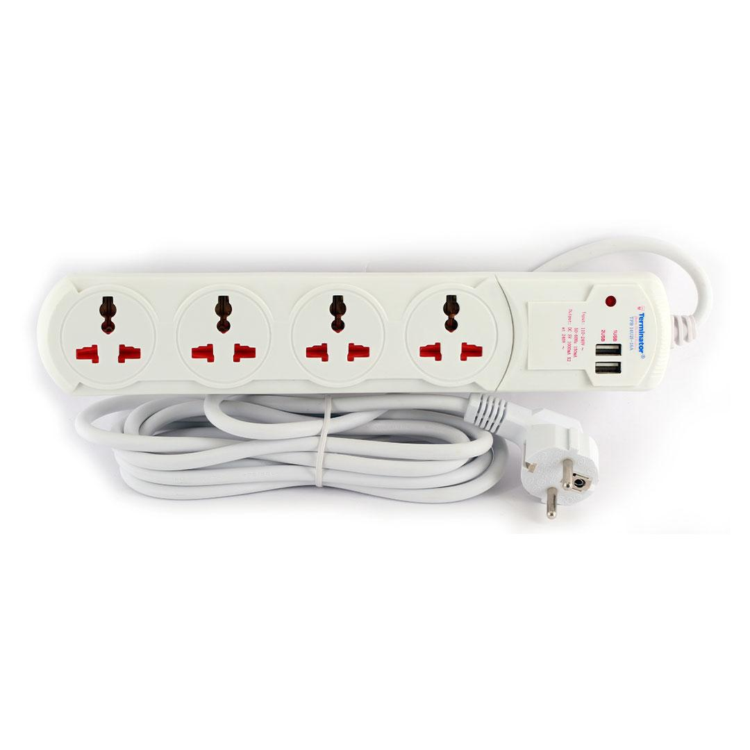 4 Way Universal Power Extension Socket 2 USB Socket 13A Plug
