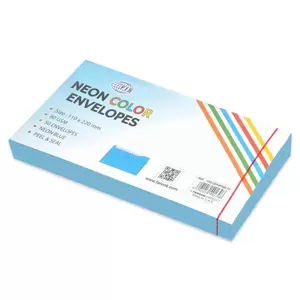 FIS Pack of 50 Neon Color Envelopes, 80 GSM, Peel & Seal, Size 110 X 220mm, Color Blue