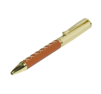 FIS Gold Pens with Italian PU Wrapper and Gift Box, Brown Colour - FSPNGCSPUBR
