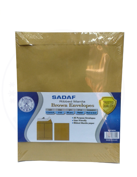 SADAF ENVELOPES 100GSM RIBBED MANILA 14.5X17.5 (1X50/PKT)