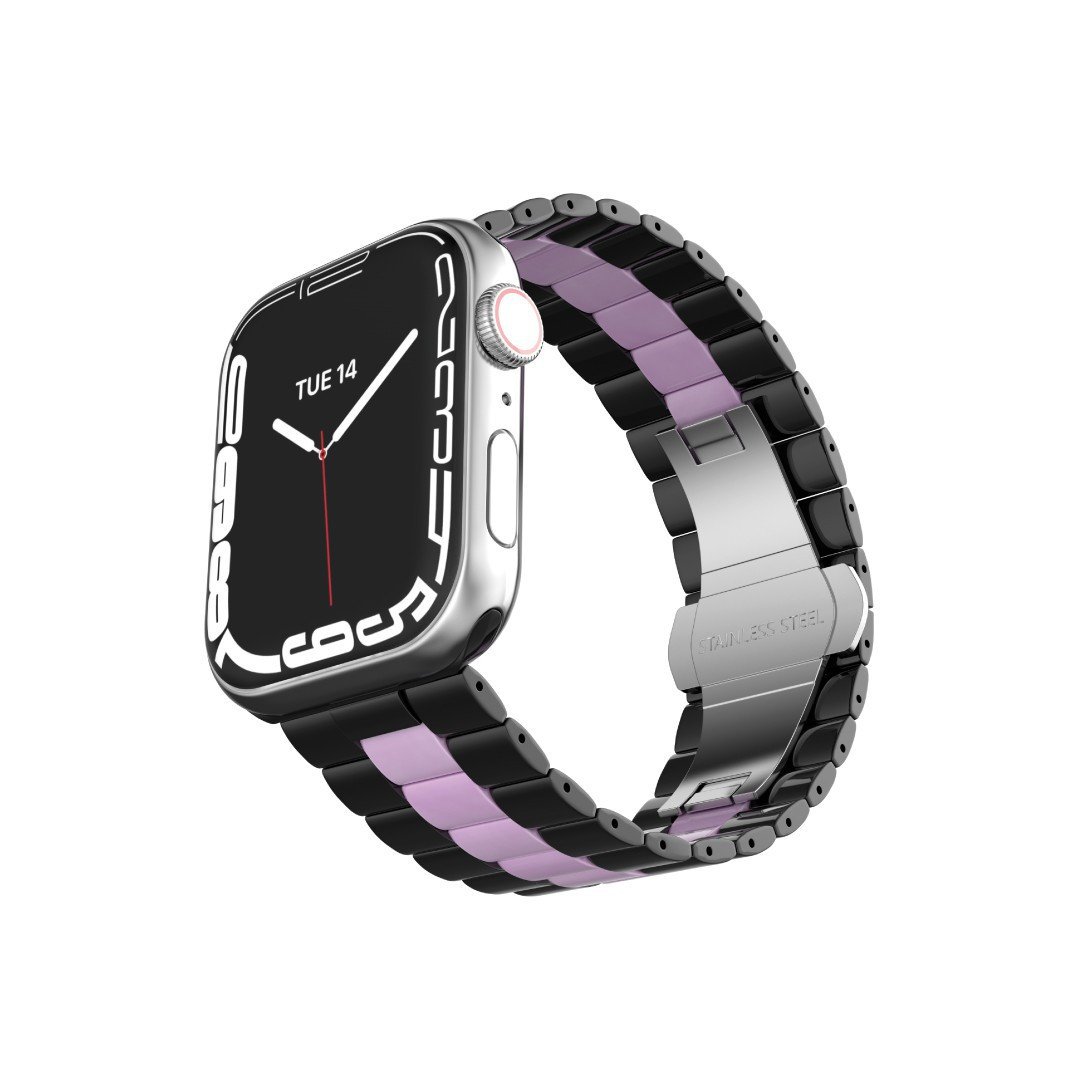 Levelo Enigma Ceramic Watch Strap For Apple Watch 42 / 44 / 45mm - Black/Pink