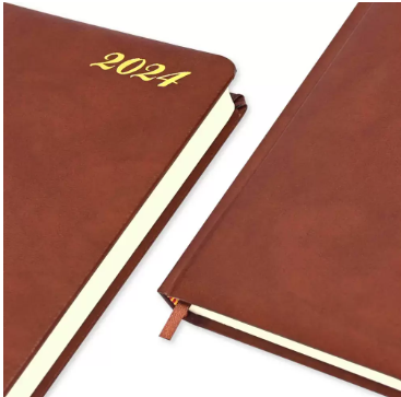 FIS French Diary 2024, Bonded Leather 1-Side Padded, Round Corner, Brown - FSDI29FRB24BR