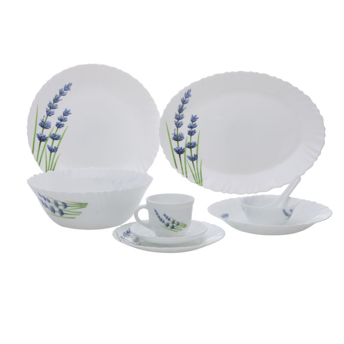 Royalford RF10679 44 Pcs Opalware Dinner Set, English Lavender, RF10679 | Elegant Floral Design | Dishwasher Safe | Freezer Safe | Opal Dishes Sets Service For 6