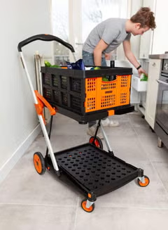 Folding, Double, Level Platform Trolley, Orange 20/60kg