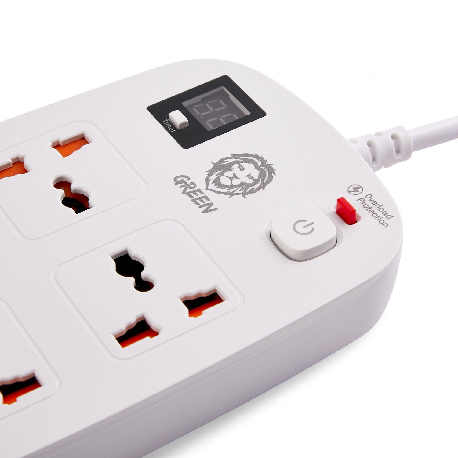 Green 4 AC 2 USB & 2 USB-C PD 40W Multiport Smart Power Socket 3500W 3M - White