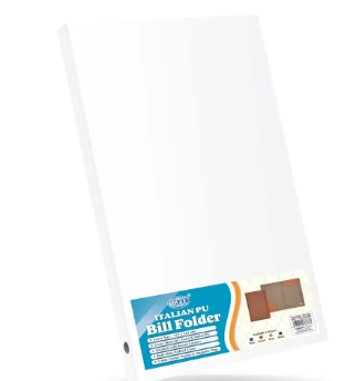 Bill Folders Brown Color, Ostrich Italian PU Covers with Magnetic Flap & Round Corners, 150 x 245 mm - FSCLBFOBR