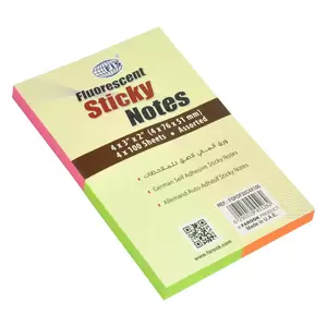 FIS Sticky Note, 4 Assorted Fluorescent Colours, Size 3 x 2 Inch, 4 Colour X 100 Sheets, Quantity per Pack 6 - FSPOF32C4X100