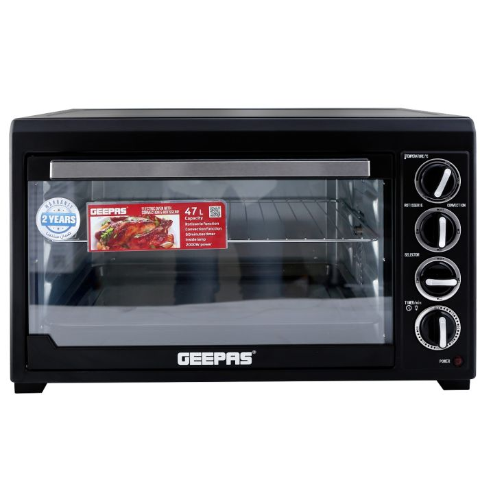 Geepas GO4451 48L Electric Oven 1500W - OTG With Rotisserie Electric Oven With Rotisserie And Convection Functions | Grill Function, 60 Minute Timer & Inside Lamp | 5 Control Knobs | 2 Years Warranty