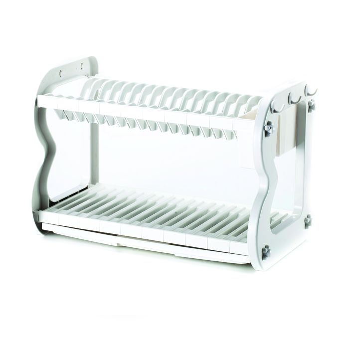 2-Layer Wall Hanging Dish Rack With Drain Board - Multi-Purpose Detachable Draining Board With Drip Tray, Durable And Easy To Assemble | Dish Rack With 18 Plates & 6 Cutlery Hooks