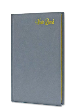 FIS Golden Notebook Bonded Leather, Size A5, Italian Ivory Paper, 70 GSM, 196 Pages, 8 mm Ruled, 1 Side Padded Cover, Gold Gilded Edges, Colour Grey - FSNB1SA5GIVBLGY