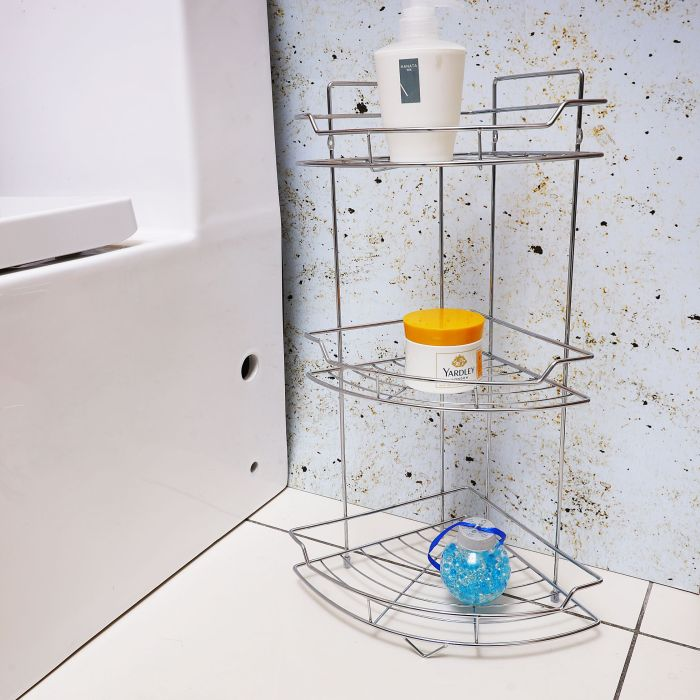 Royalford RF4374 3-Tier Corner Rack - Portable Design, Strong & Sturdy Material | Spice Rack Kitchen Bathroom Countertop Organizer Vanity Tray Cosmetic Makeup Storage Standing Shelf