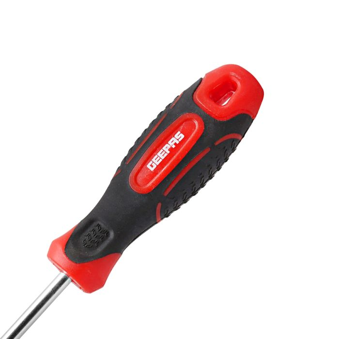 Geepas Precision Screwdriver - Slotted Screwdriver With Soft Grip Rubber Insulated Ergonomic Handle - CR-V Build, Magnetic Tip And Hanging Hole For Easy Carry - Bicolored Red/Black - (SL 6.5x300mm)