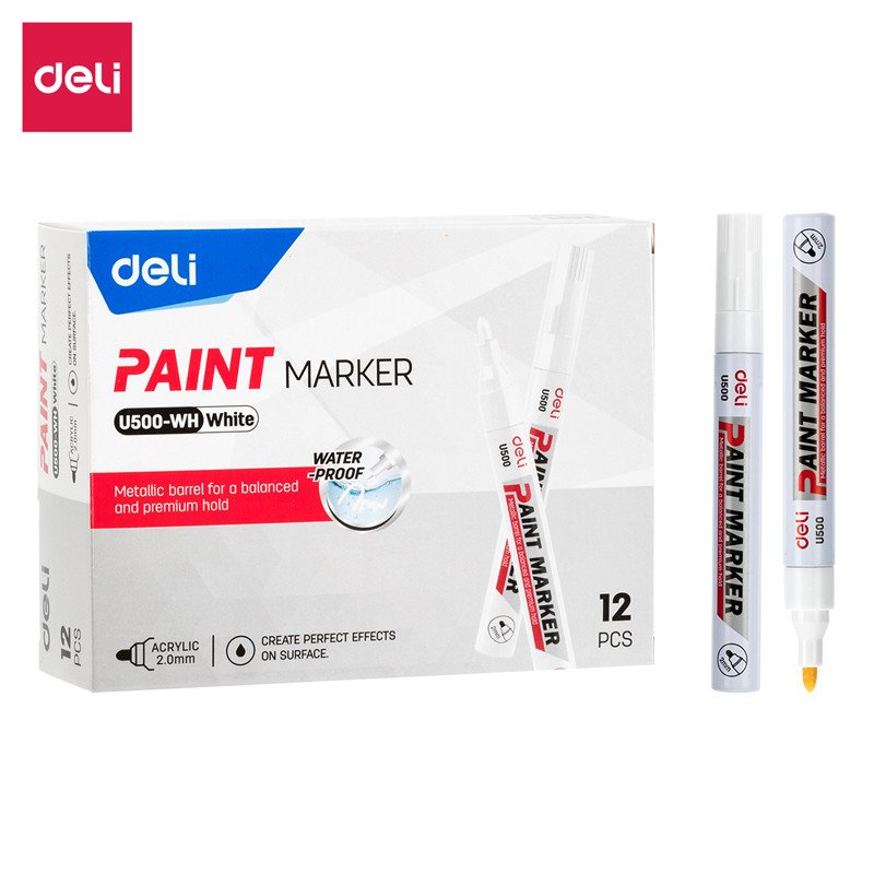 Deli EU500 Paint Marker, 2mm Bullet Tip White (12Pcs/Pack)