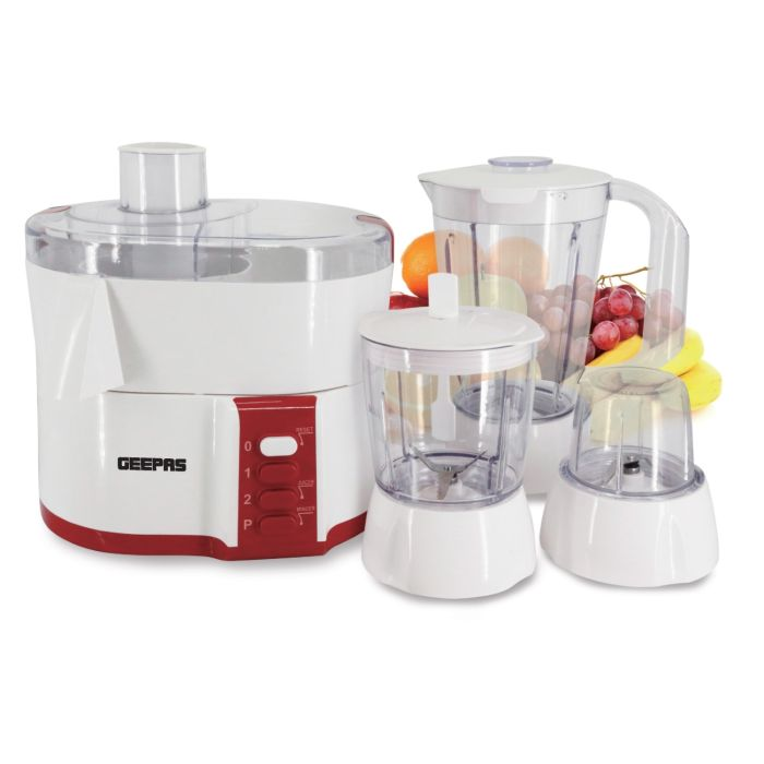Geepas GSB9890 4-In-1 Food Processor - Blender Juicer, 2-Speed With Pulse Function | 600W |Juicer, Blender, Mixture & Coffee Mill Included | 2 Years Warranty