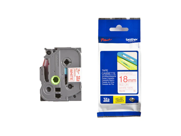 Brother P-touch 18mm TZ-242 Laminated Tape, 8 m, Red on White