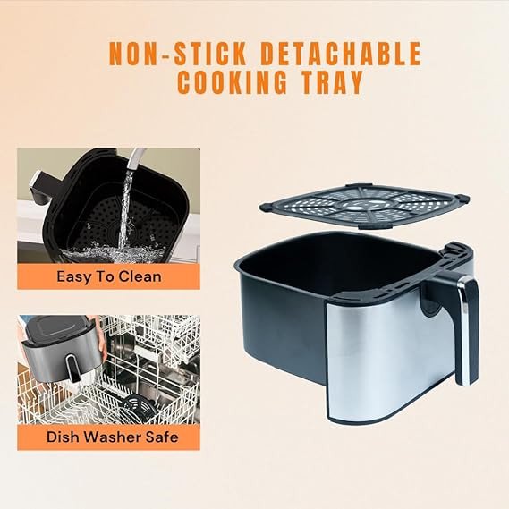 DOMEA Air Fryer 6.3 Liter Capacity, 1700 Watts, Digital Touch Control Panel, Adjustable Temperature & Timer, For Roast, Bake, Dehydrate & Reheat, For Quite & Easy Oil Free Cooking, Black