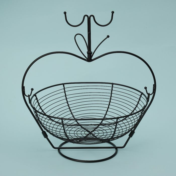 Fruit Basket, Large Fruit Basket With Hanger, RF11131 | Removable Bowl L Ideal For Fruit And Vegetables | Metal Wire Countertop Fruit Holder | Black Modern Home Storage Decor Stand