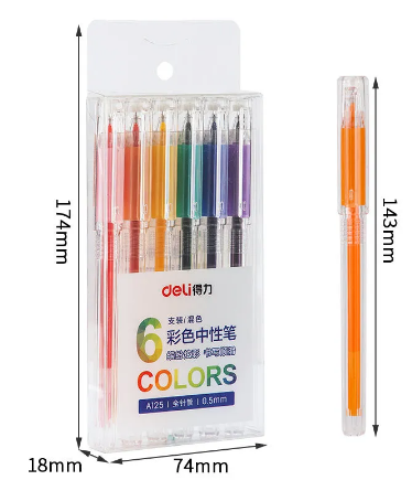 DELI A125 Color Gel Pen Student Signing Pen Cute Simple Color Gel Pen 6/12PCS