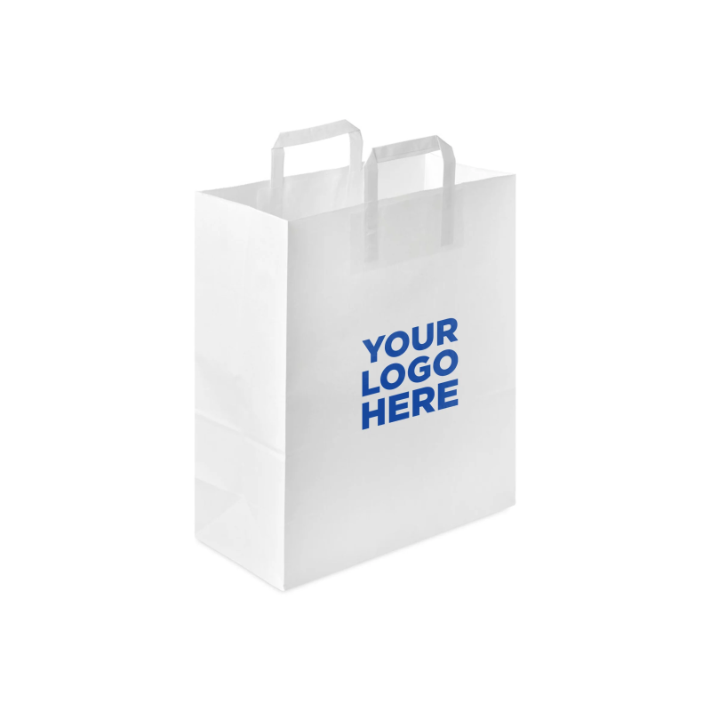 Customized Flat Handle White Paper Bags