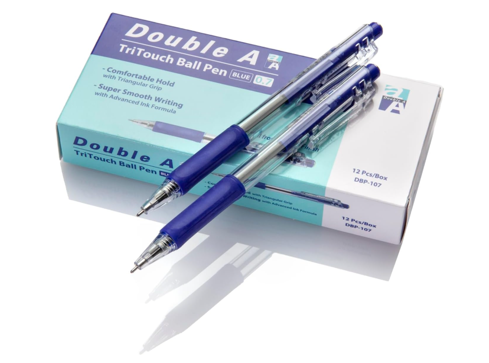Double A Tri Touch Ball Pen 12-Pieces Set, 0.7 mm Tip Size, Blue