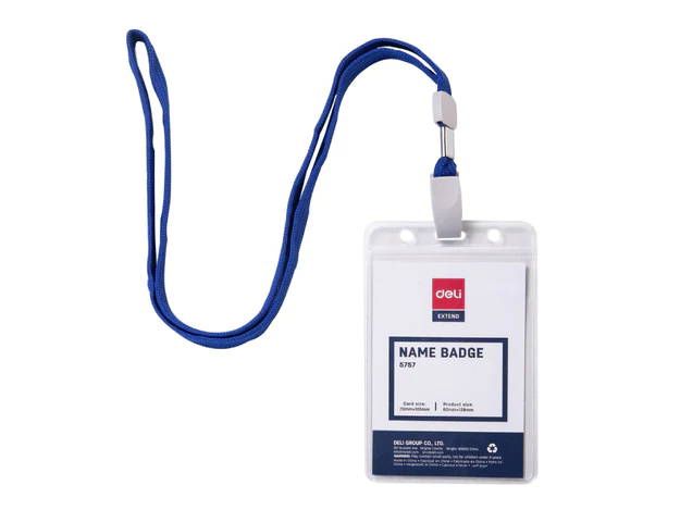 DELI Vertical Plastic ID Pass with Lanyard Blue, 5757