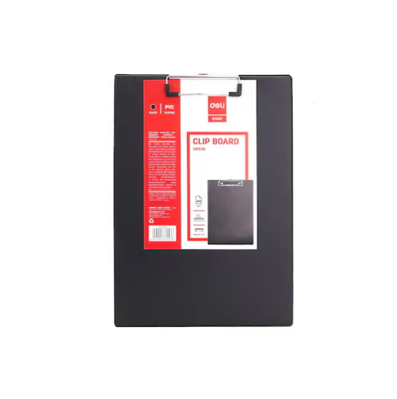 Deli PP Clip Board 38153A Black A4