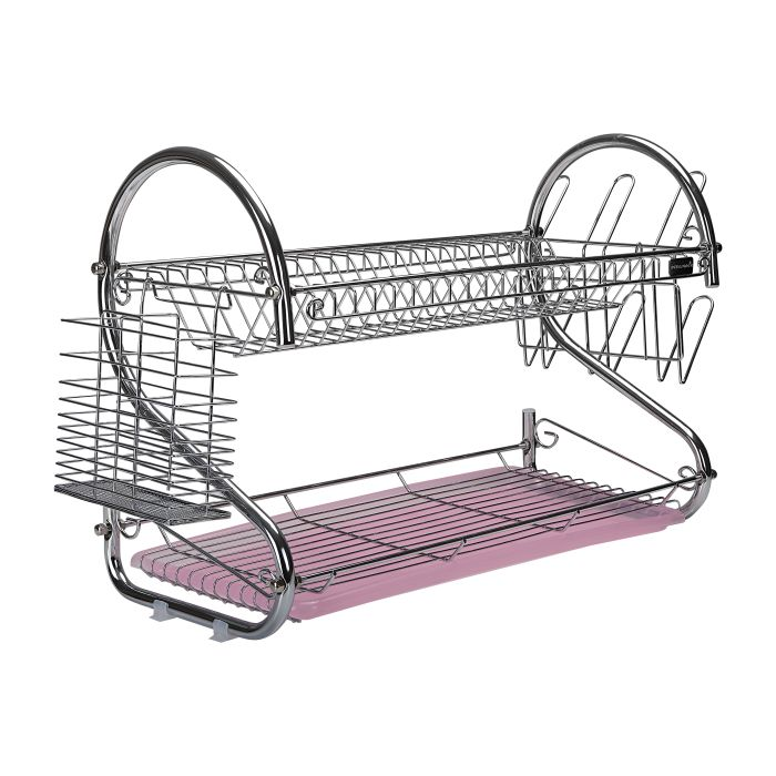 Royalford RF1151DRL 2 Layer Metal Dish Rack - Multi-Purpose Draining Board With Drip Tray, Durable And Easy To Assemble | Wall Hanging Dish Rack With Plastic Drip Tray