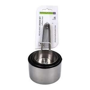 Royalford 4pcs Kitchen Measuring Spoon Set - Stainless Steel - Silver - 60Ml, 80Ml, 125Ml, 250Ml