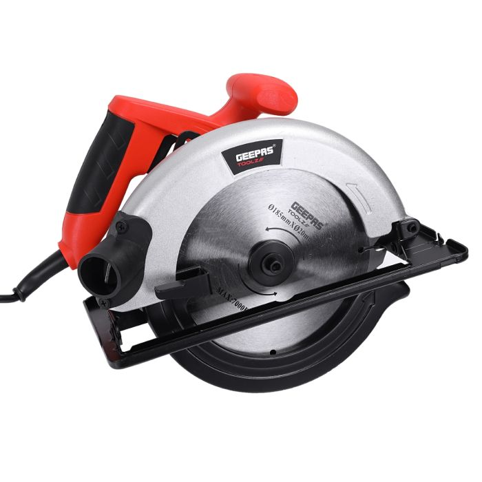 Geepas 1200W Circular Saw 185mm - Multi-Purpose Blade 65mm Cutting Depth,Depth & Angle Adjustment | Ideal For Wood, Mild Steel, Plastic & More
