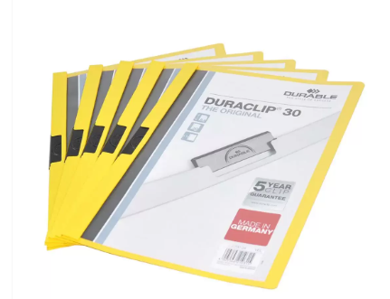 25-Piece Durable Plastic Duraclip File, A4 Size, Yellow Colour - DUPG2200-04