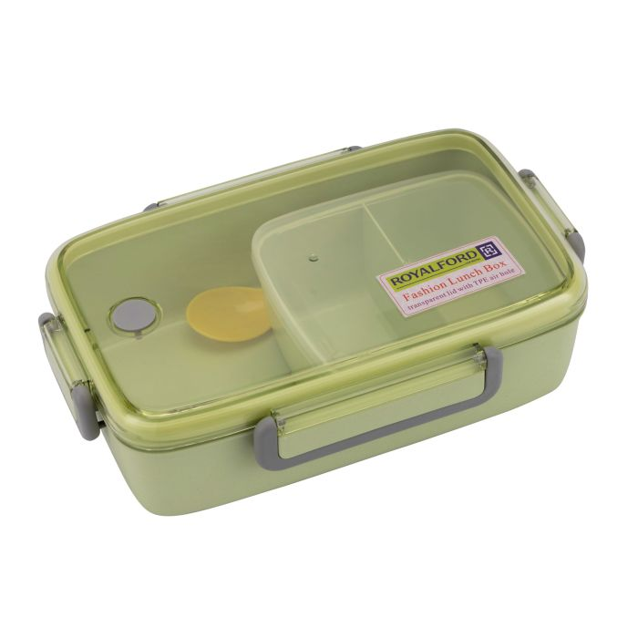 Royalford 950 ML Lunch Box With Cutlery- RF11125| Rectangular Box With Transparent Lid And Compartments| Plastic Tiffin For Kids And Adults For Schools And Offices