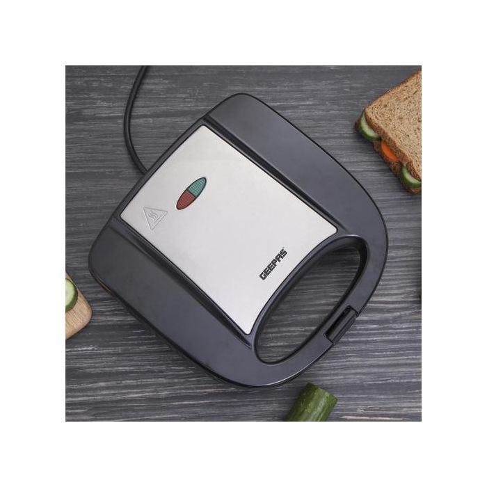 Geepas GGM6001 700W 2 Slice Grill Maker With Non-Stick Plates | Stainless Steel Panini Press, Sandwich Toaster, Grill & Griddle Toasty Maker | Cord-Warp For Storage, Ideal For Breakfast | 2 Years Warr