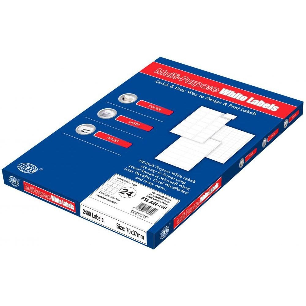 FIS Multipurpose Laser Labels, Colour White, Size 70X37MM,  (27 Stickers x 100 Sheet) A4 Size, E.U. Origin Material -FSLA24-100